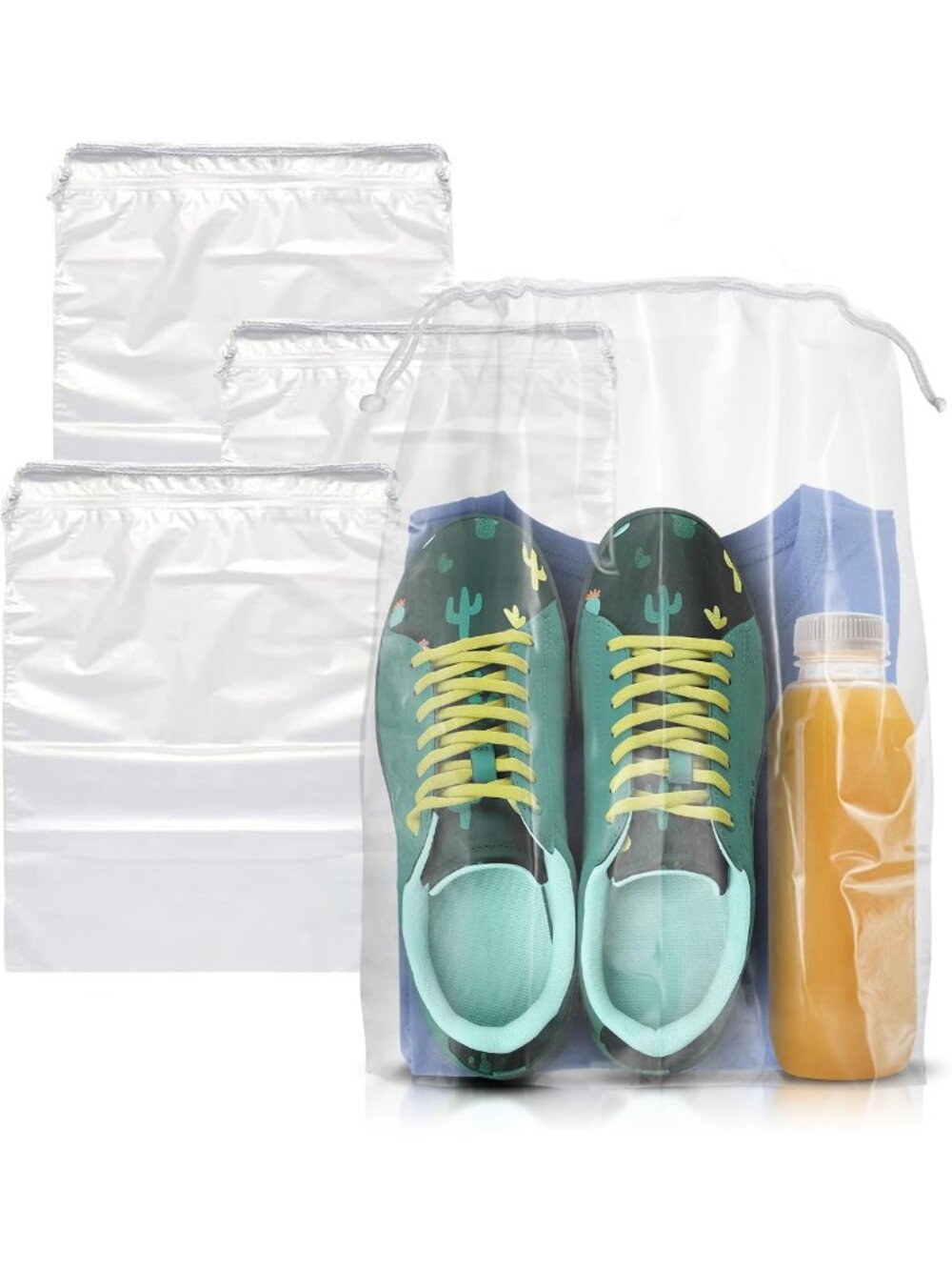 Clear Drawstring Storage Bags - 2 Mil LDPE, Cotton Cord, Perfect for